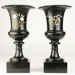 A pair of Victorian micro mosaic slate urns