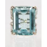 Aquamarine, diamond, 14k white gold ring