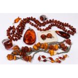 Collection of amber, silver, metal jewelry
