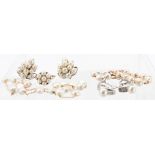 Cultured pearl, diamond, gold jewelry suite