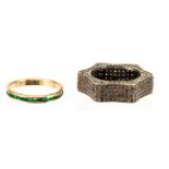 (Lot of 2) Emerald, diamond, 10k, silver rings