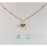 Turquoise, yellow gold jewelry suite