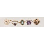 (Lot of 5) Multi-stone, gold rings