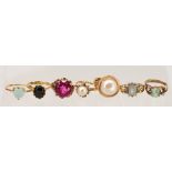 (Lot of 7) Multi-stone, yellow gold and silver gilt rings