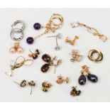 (Lot of 17) Multi-stone, gold and metal earrings