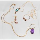 (Lot of 4) multi-stone, glass and yellow gold jewelry