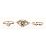 (Lot of 3) Diamond, white gold rings