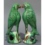 Pair Chinese Export earthenware figure of parrots
