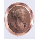 Lava cameo, 9k rose gold brooch