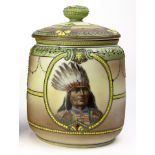 A hand painted Nippon porcelain portrait humidor depicting a Native American chief