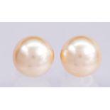 Pair of South Sea cultured pearl, 18k yellow gold earrings