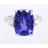 Tanzanite, diamond and platinum ring