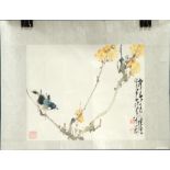 Traditional Chinese painting with flower and bird, ink on paper