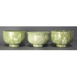 (lot of 3) Chinese green serpentine bowls 5"h x 7.75"d