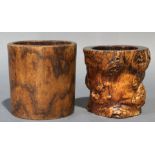 (lot of 2) Chinese wood brushpots