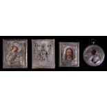 (lot of 4) Russian travelling .84 silver oklad icons