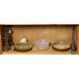 Two shelves of glassware including a cut glass claret jug