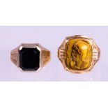 (Lot of 2) Multi-stone, 19k yellow gold rings