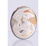 Victorian shell cameo, painted photograph, 14k rose gold locket-brooch