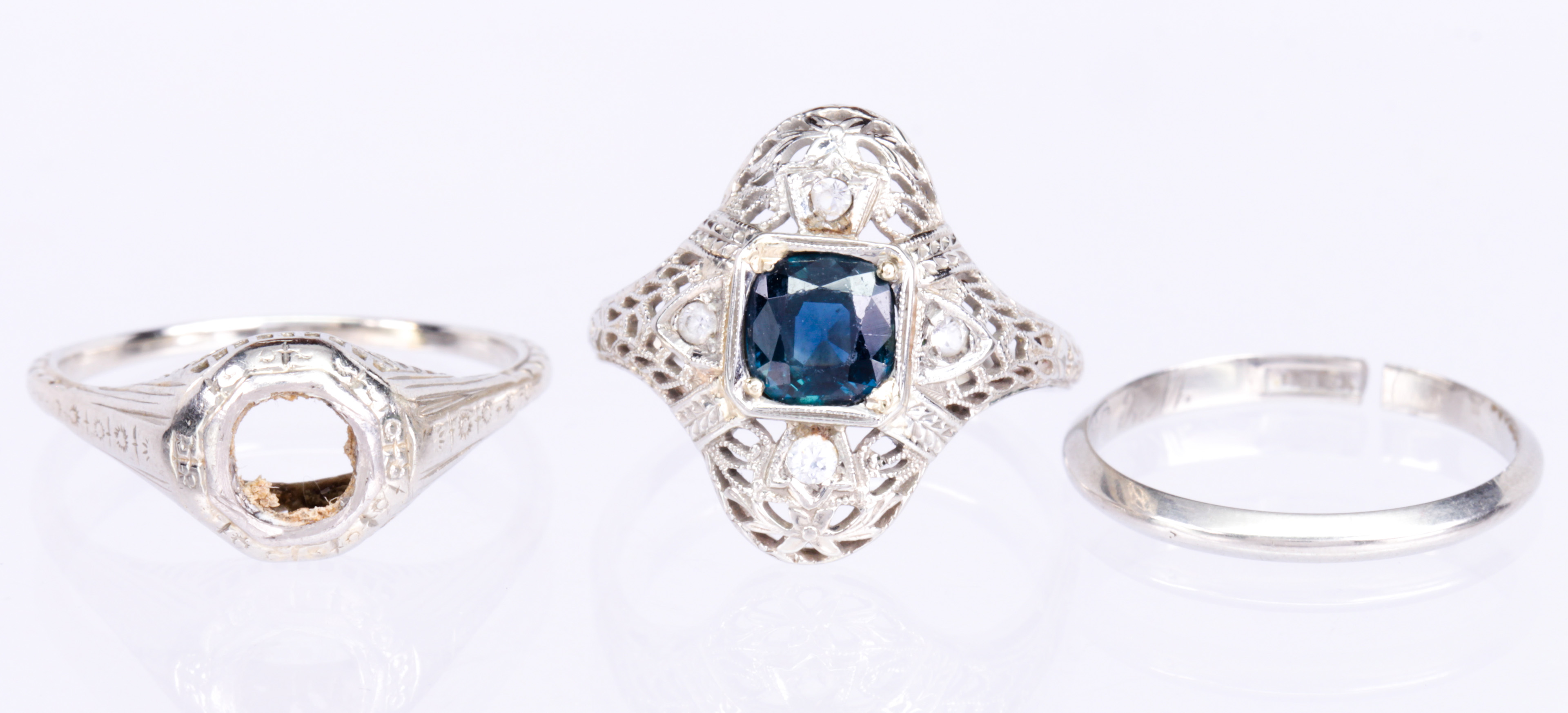 (Lot of 3) Sapphire, 18k white gold rings