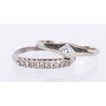 (Lot of 2) Diamond, platinum, 18k white gold rings