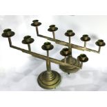 Pair of Art Deco style patinated metal five light candelabra