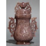 Chinese quartz and agate hardstone urn