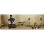 (lot of 6) Bronze of Napoleon together with a bronze figure of a horse