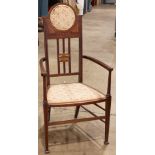 Edwardian mahogany parlor armchair with inlaid crown