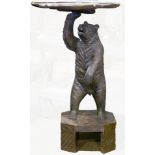 Black Forest ebonized metal bear form table, dimensions: 30"h x 17.5"w