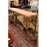 Horatio Acuna rustic carved giltwood console table with faux painted marble top