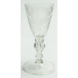 Dutch engraved glass goblet, circa 1760, 7.5"h
