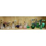 (lot of 21) European art glass perfume bottles in various colors