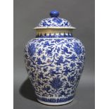 A Large Chinese Blue And White Baluster Jar and A Cover