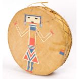Kachina painted hide drum, 12"dia
