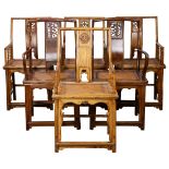 (lot of 6) Chinese elm wood Southern Official hat chairs