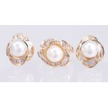 Cultured pearl, diamond, 14k yellow gold jewelry suite