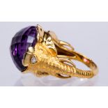 Amethyst, diamond, 18k yellow gold elephant ring