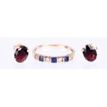(Lot of 2) Garnet, synthetic sapphire, yellow gold jewelry