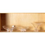 (lot of 3) Graduated pair Steuben glass center bowls on scroll feet