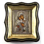 Russian .84 silver oklad clad icon of Mother of the God