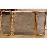 A gilt brass and wire three-paneled folding fire screen, 29"h