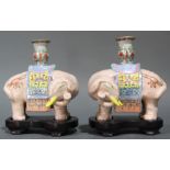 (lot of 2) A Pair of Chinese Famile Rose Qianlong style Caparisoned Elephants