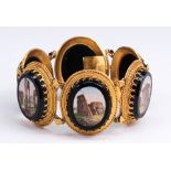 Victorian micromosaic, onyx, and 18k yellow gold bracelet, Mid-Late 19th Century