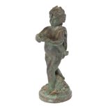 Small patinated metal figural sculpture of a putto