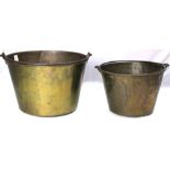 (lot of 2) Brass buckets, the larger 12"h x 18.5"d