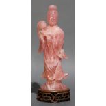 Chinese Rose-Quartz Figure of a Standing Lady