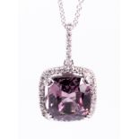 Spinel, diamond, white gold pendant-necklace