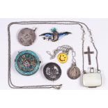 Collection of enamel, sterling silver, silver, metal jewelry and items