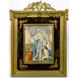 French portrait miniature of Louis XV mounted in a gilt brass frame